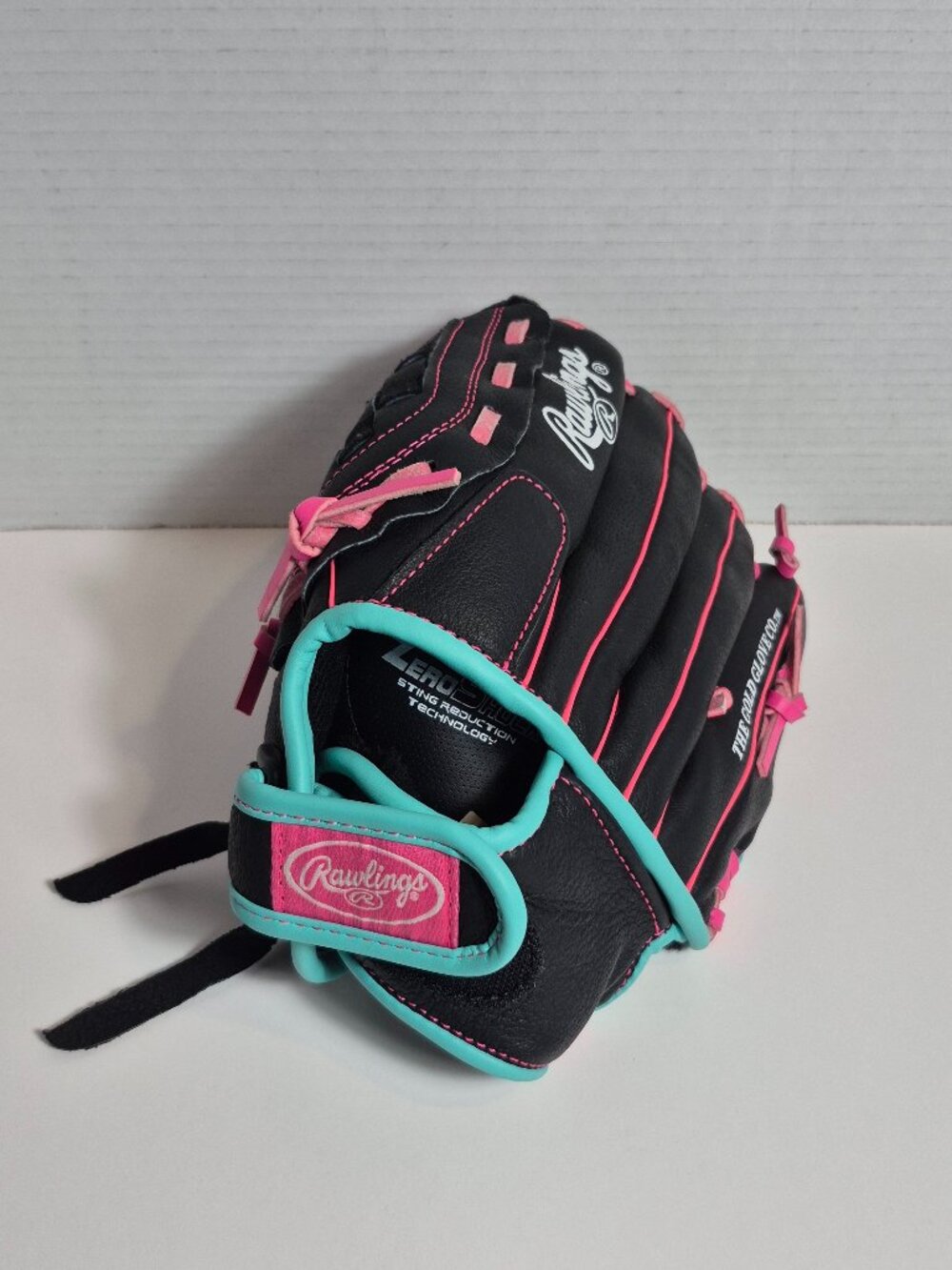 Rawlings Youth Series 11.5" Basket-Web LHT Leather Glove Black Pink Teal